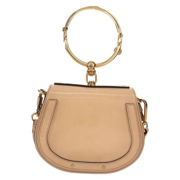 Chloe Nile Hand Bag Enamel 2way Beige Gold Auth 158874V