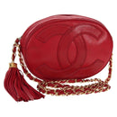 CHANEL Chain Shoulder Bag Lamb Skin Red Gold CC Auth 158878V-1