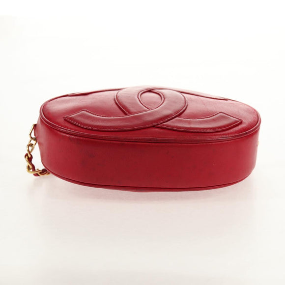 CHANEL Chain Shoulder Bag Lamb Skin Red Gold CC Auth 158878V