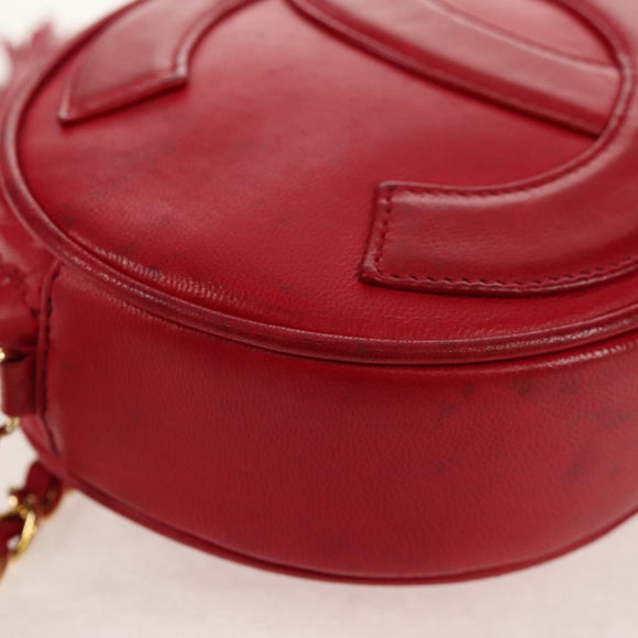 CHANEL Chain Shoulder Bag Lamb Skin Red Gold CC Auth 158878V