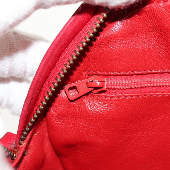 CHANEL Chain Shoulder Bag Lamb Skin Red Gold CC Auth 158878V