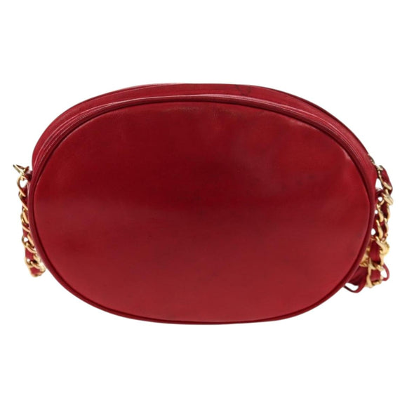 CHANEL Chain Shoulder Bag Lamb Skin Red Gold CC Auth 158878V