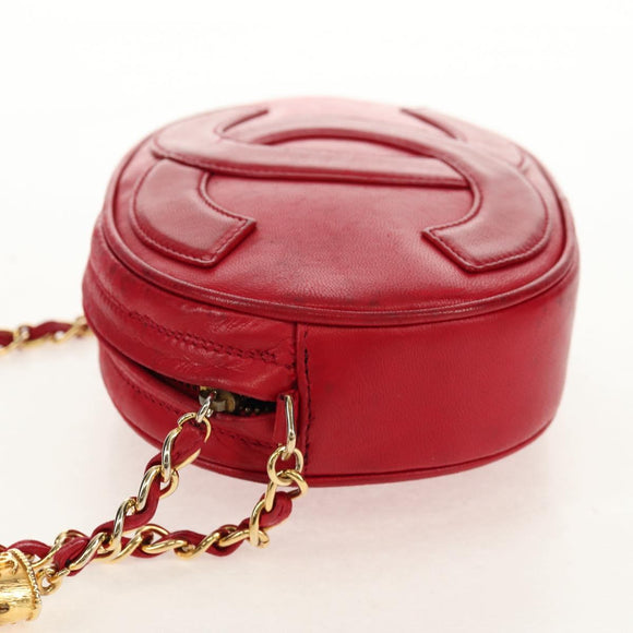 CHANEL Chain Shoulder Bag Lamb Skin Red Gold CC Auth 158878V