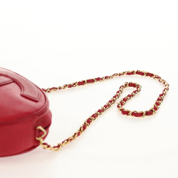 CHANEL Chain Shoulder Bag Lamb Skin Red Gold CC Auth 158878V