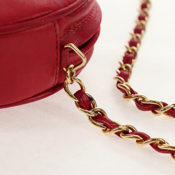 CHANEL Chain Shoulder Bag Lamb Skin Red Gold CC Auth 158878V