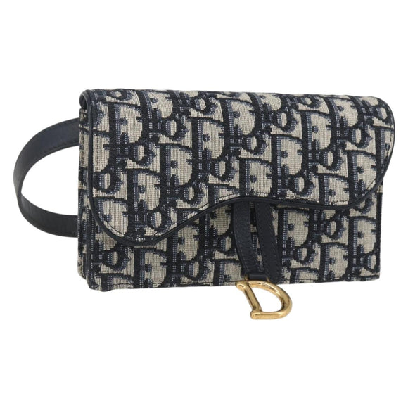 Christian Dior Trotter Canvas Saddle Waist bag Navy Gold Auth 158879SAM