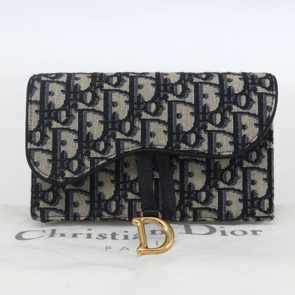 Christian Dior Trotter Canvas Saddle Waist bag Navy Gold Auth 158879SAM