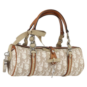Christian Dior Trotter Canvas Romantic Hand Bag PVC Beige Silver Auth 158880V
