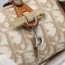 Christian Dior Trotter Canvas Romantic Hand Bag PVC Beige Silver Auth 158880V-15