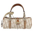 Christian Dior Trotter Canvas Romantic Hand Bag PVC Beige Silver Auth 158880V-2