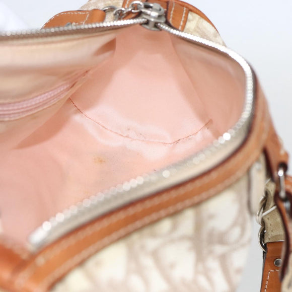 Christian Dior Trotter Canvas Romantic Hand Bag PVC Beige Silver Auth 158880V