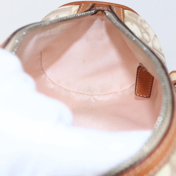 Christian Dior Trotter Canvas Romantic Hand Bag PVC Beige Silver Auth 158880V