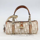 Christian Dior Trotter Canvas Romantic Hand Bag PVC Beige Silver Auth 158880V-25