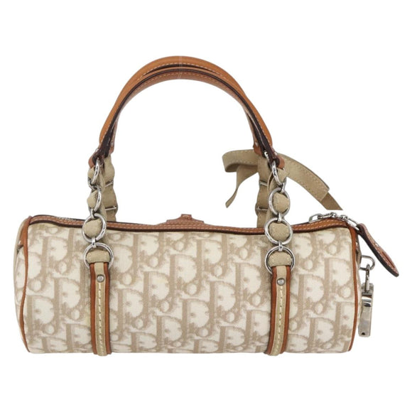 Christian Dior Trotter Canvas Romantic Hand Bag PVC Beige Silver Auth 158880V
