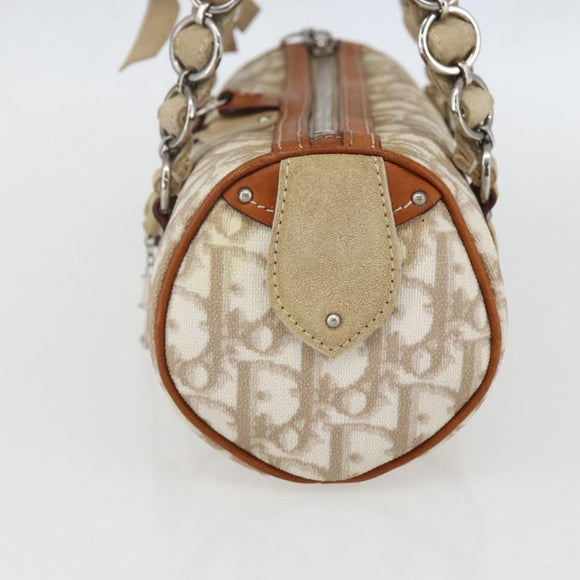 Christian Dior Trotter Canvas Romantic Hand Bag PVC Beige Silver Auth 158880V