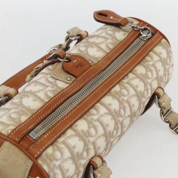 Christian Dior Trotter Canvas Romantic Hand Bag PVC Beige Silver Auth 158880V