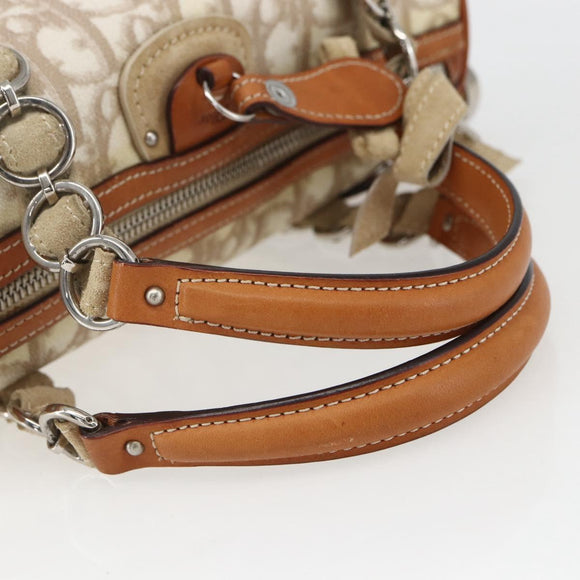 Christian Dior Trotter Canvas Romantic Hand Bag PVC Beige Silver Auth 158880V