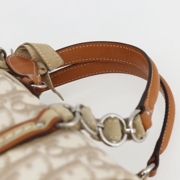 Christian Dior Trotter Canvas Romantic Hand Bag PVC Beige Silver Auth 158880V