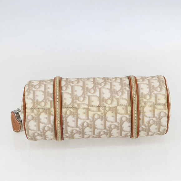 Christian Dior Trotter Canvas Romantic Hand Bag PVC Beige Silver Auth 158880V