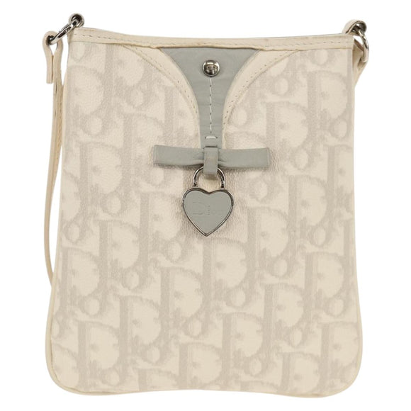 Christian Dior Trotter Romantic Shoulder Bag PVC White Silver Auth 158881V