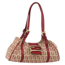 FENDI Zucchino Canvas Mamma Baguette Hand Bag Red Gold Auth 158883V-1