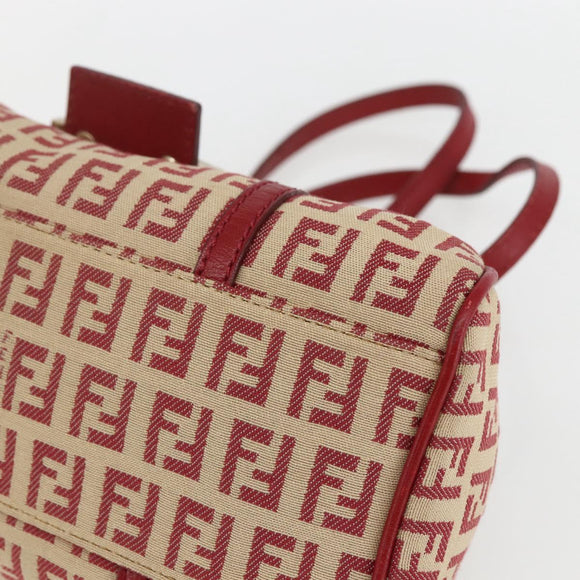 FENDI Zucchino Canvas Mamma Baguette Hand Bag Red Gold Auth 158883V