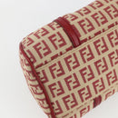 FENDI Zucchino Canvas Mamma Baguette Hand Bag Red Gold Auth 158883V-13