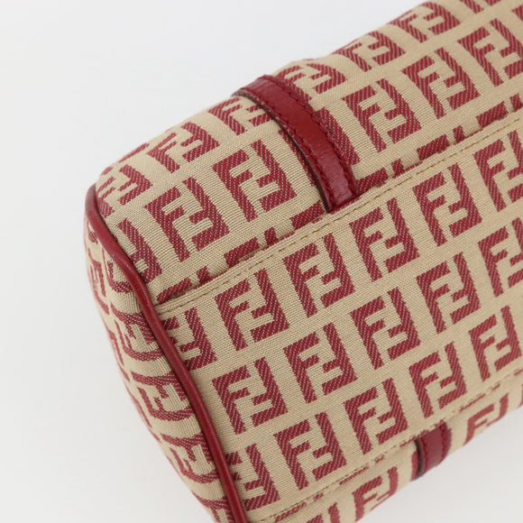 FENDI Zucchino Canvas Mamma Baguette Hand Bag Red Gold Auth 158883V