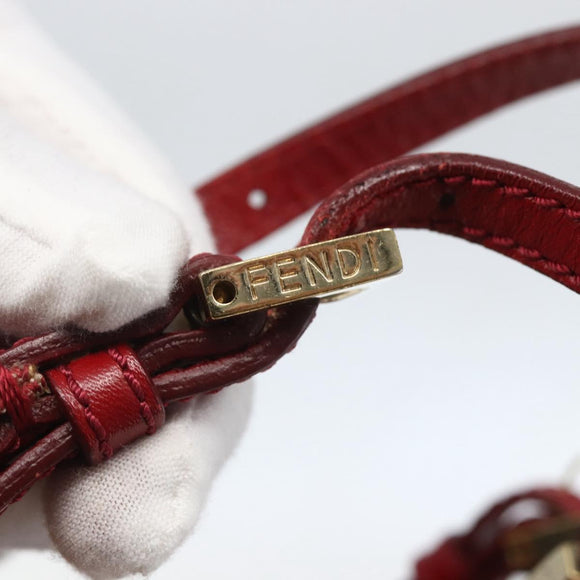 FENDI Zucchino Canvas Mamma Baguette Hand Bag Red Gold Auth 158883V