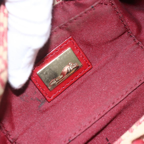 FENDI Zucchino Canvas Mamma Baguette Hand Bag Red Gold Auth 158883V