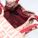 FENDI Zucchino Canvas Mamma Baguette Hand Bag Red Gold Auth 158883V-17
