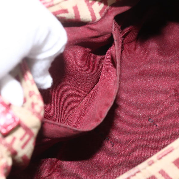 FENDI Zucchino Canvas Mamma Baguette Hand Bag Red Gold Auth 158883V