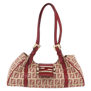 FENDI Zucchino Canvas Mamma Baguette Hand Bag Red Gold Auth 158883V - 0