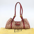 FENDI Zucchino Canvas Mamma Baguette Hand Bag Red Gold Auth 158883V-22