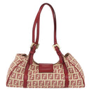 FENDI Zucchino Canvas Mamma Baguette Hand Bag Red Gold Auth 158883V-3