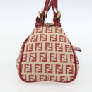 FENDI Zucchino Canvas Mamma Baguette Hand Bag Red Gold Auth 158883V-4