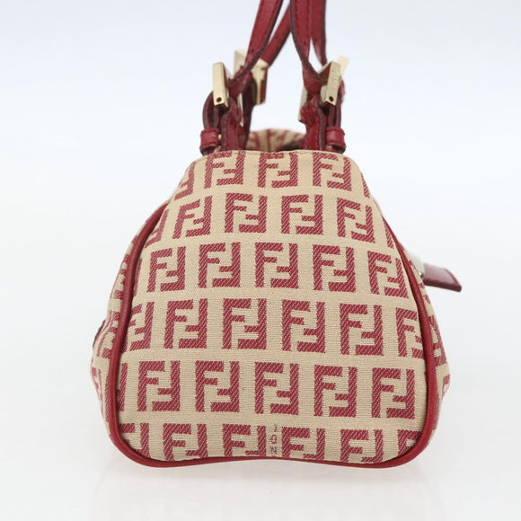FENDI Zucchino Canvas Mamma Baguette Hand Bag Red Gold Auth 158883V