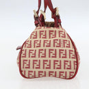 FENDI Zucchino Canvas Mamma Baguette Hand Bag Red Gold Auth 158883V-5