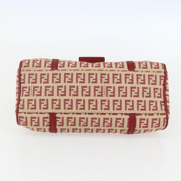 FENDI Zucchino Canvas Mamma Baguette Hand Bag Red Gold Auth 158883V