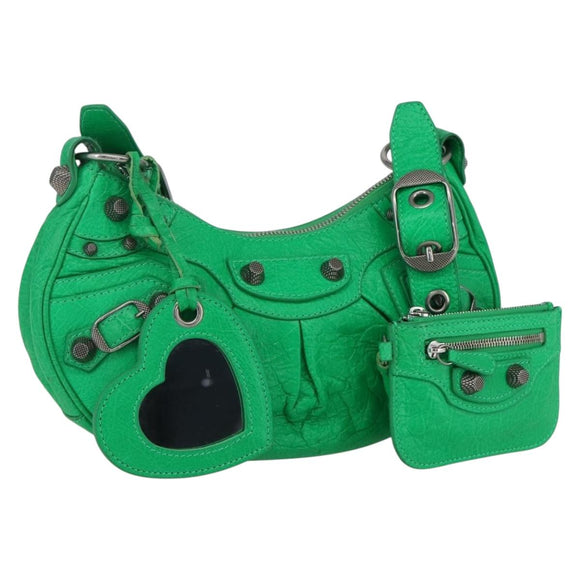BALENCIAGA Luca Goal XS Shoulder Bag Leather Green Silver 671309 Auth 158884SAM