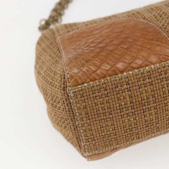 PRADA Chain Shoulder Bag Raffia Beige Gold Auth 158888SAV