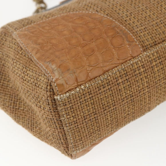 PRADA Chain Shoulder Bag Raffia Beige Gold Auth 158888SAV