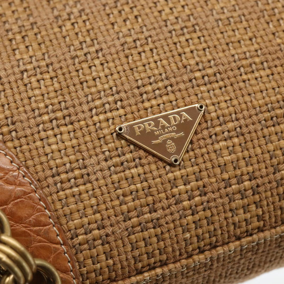 PRADA Chain Shoulder Bag Raffia Beige Gold Auth 158888SAV