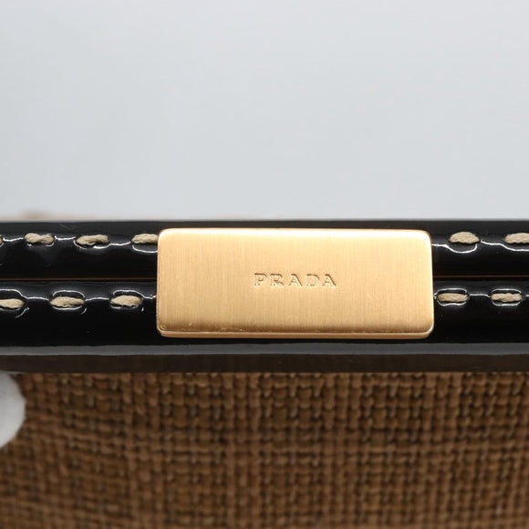 PRADA Chain Shoulder Bag Raffia Beige Gold Auth 158888SAV