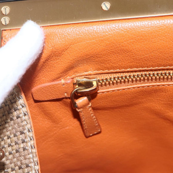 PRADA Chain Shoulder Bag Raffia Beige Gold Auth 158888SAV