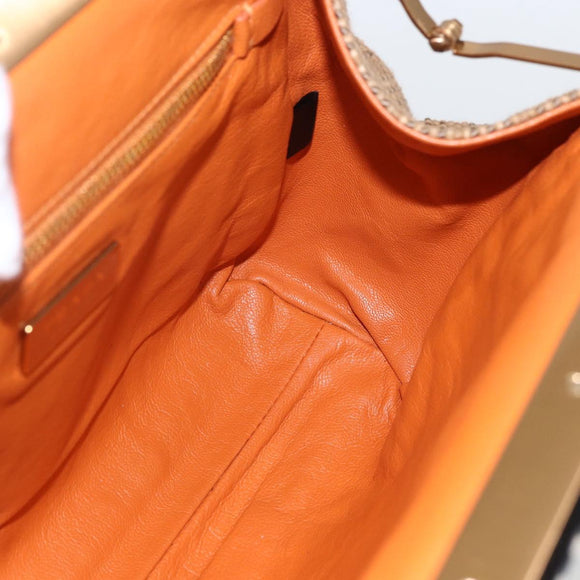 PRADA Chain Shoulder Bag Raffia Beige Gold Auth 158888SAV