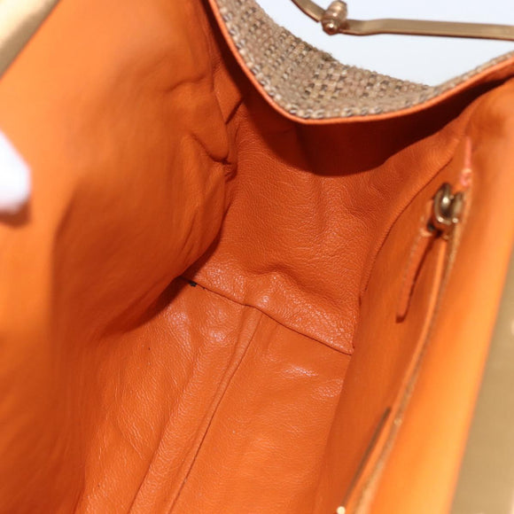 PRADA Chain Shoulder Bag Raffia Beige Gold Auth 158888SAV