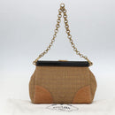 PRADA Chain Shoulder Bag Raffia Beige Gold Auth 158888SAV-12