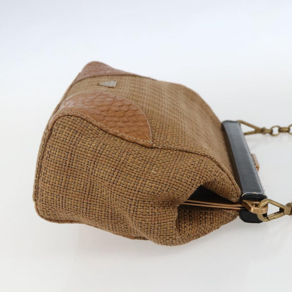 PRADA Chain Shoulder Bag Raffia Beige Gold Auth 158888SAV