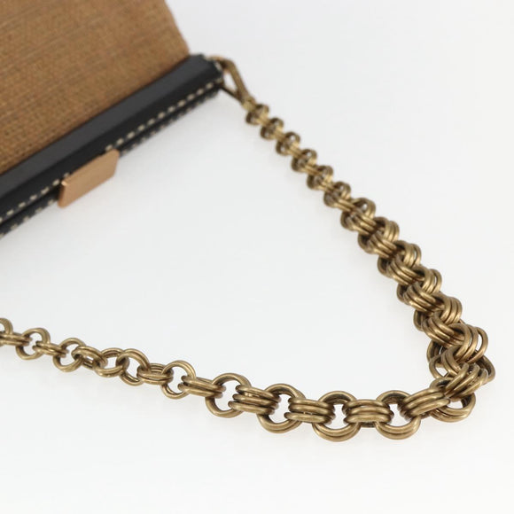 PRADA Chain Shoulder Bag Raffia Beige Gold Auth 158888SAV